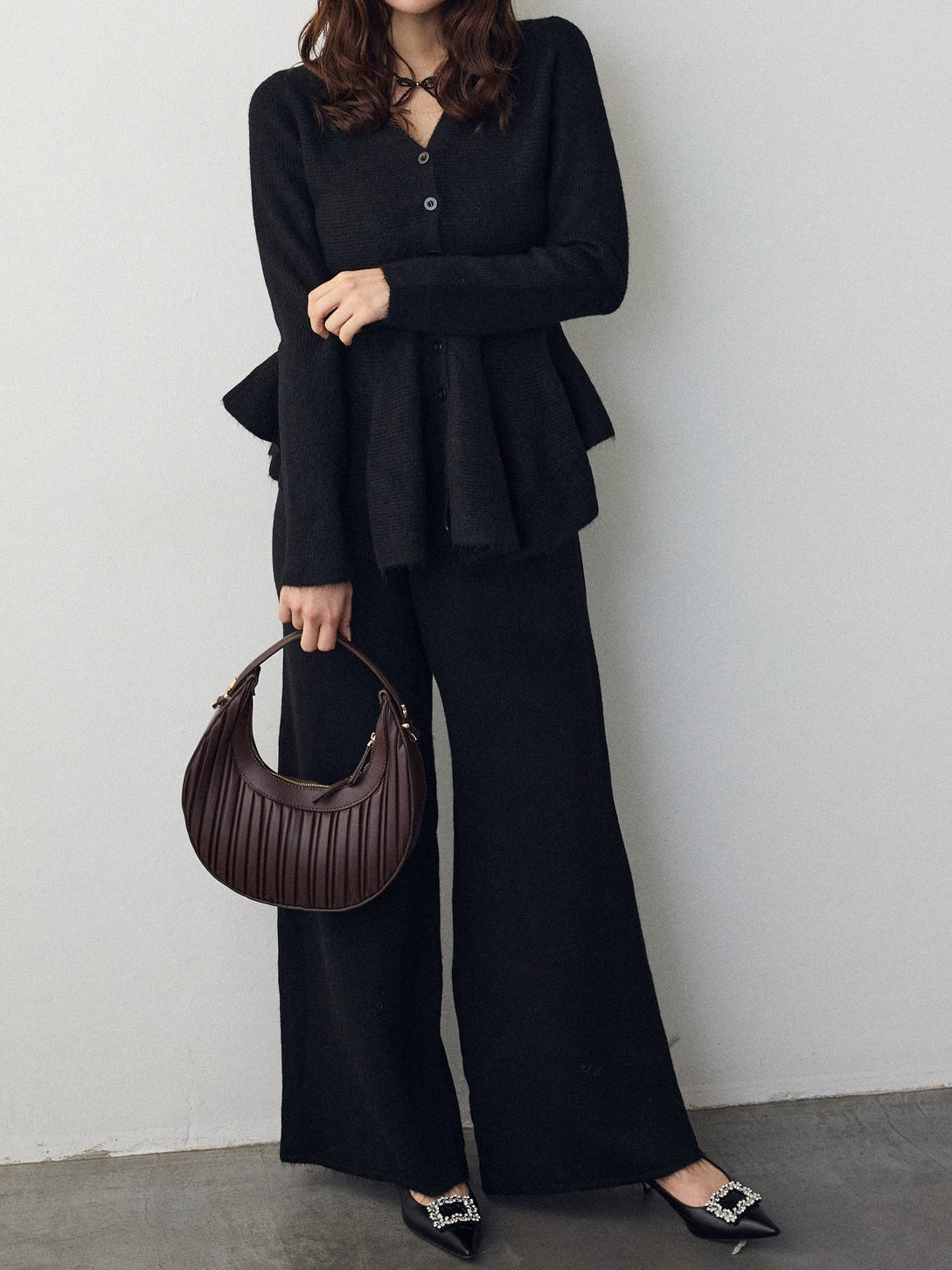 <先行公開>美ラインペプラムニット＋ニットワイドパンツSET　3色入 - SonderSable