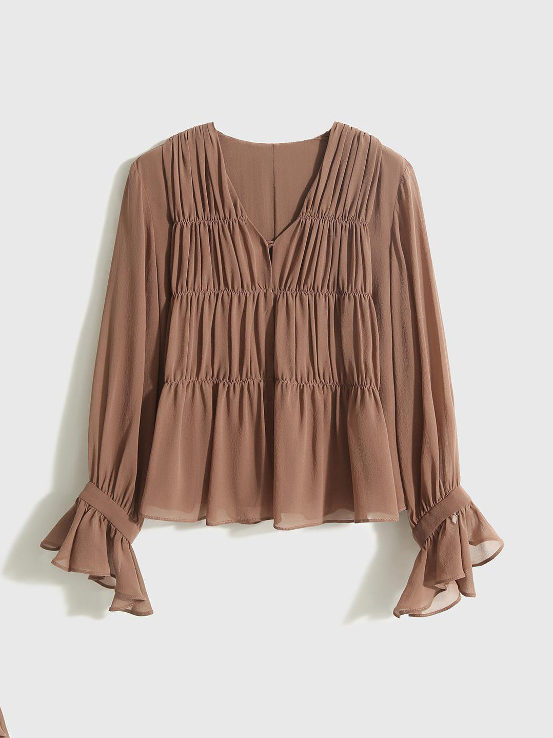 V-neck shirred blouse in 3 colors