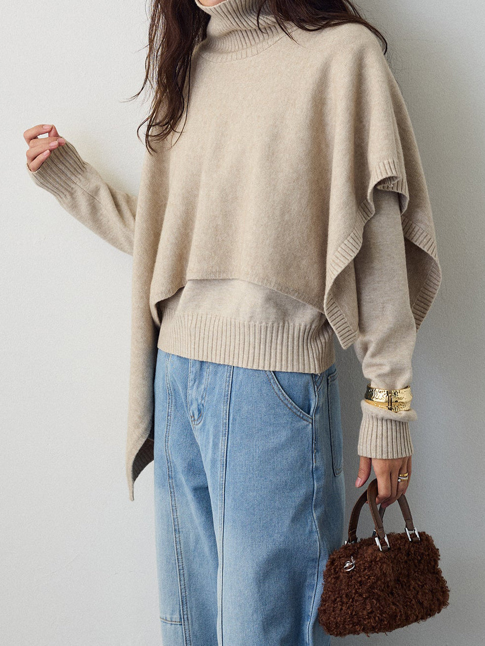 2-way asymmetrical cape knit (3 colors)