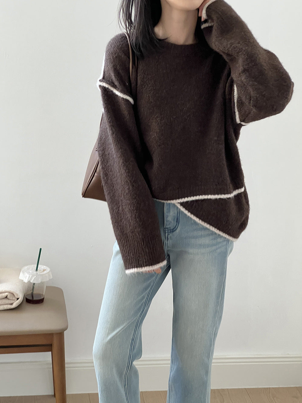 Front slit color piping knit 3 colors