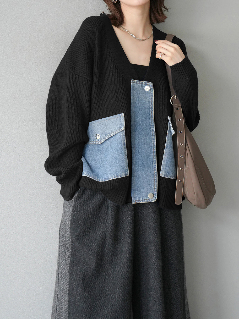 Denim pocket design knit cardigan (4 colors)