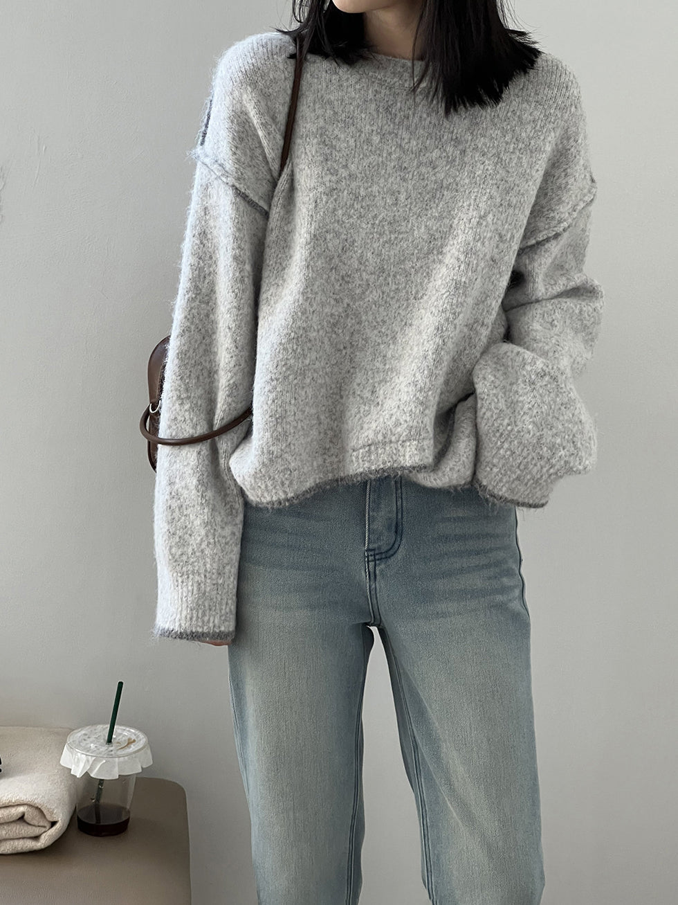 Front slit color piping knit 3 colors