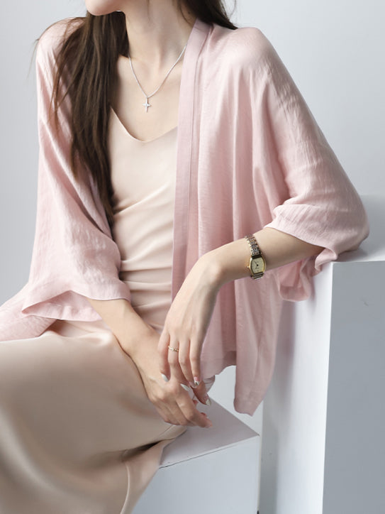 Glossy satin haori blouse in 4 colors