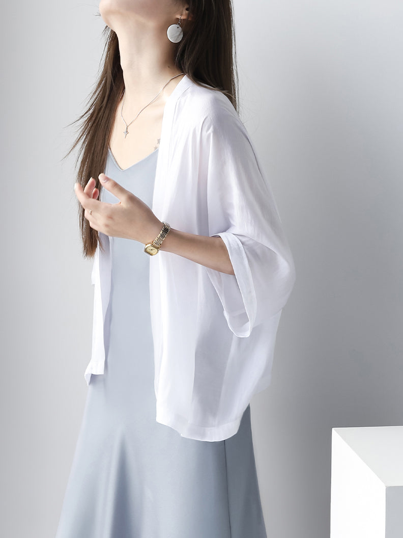 Glossy satin haori blouse in 4 colors