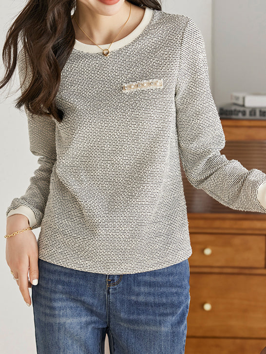 ダミーパールポケットミックスツイードニットトップス - SonderSable