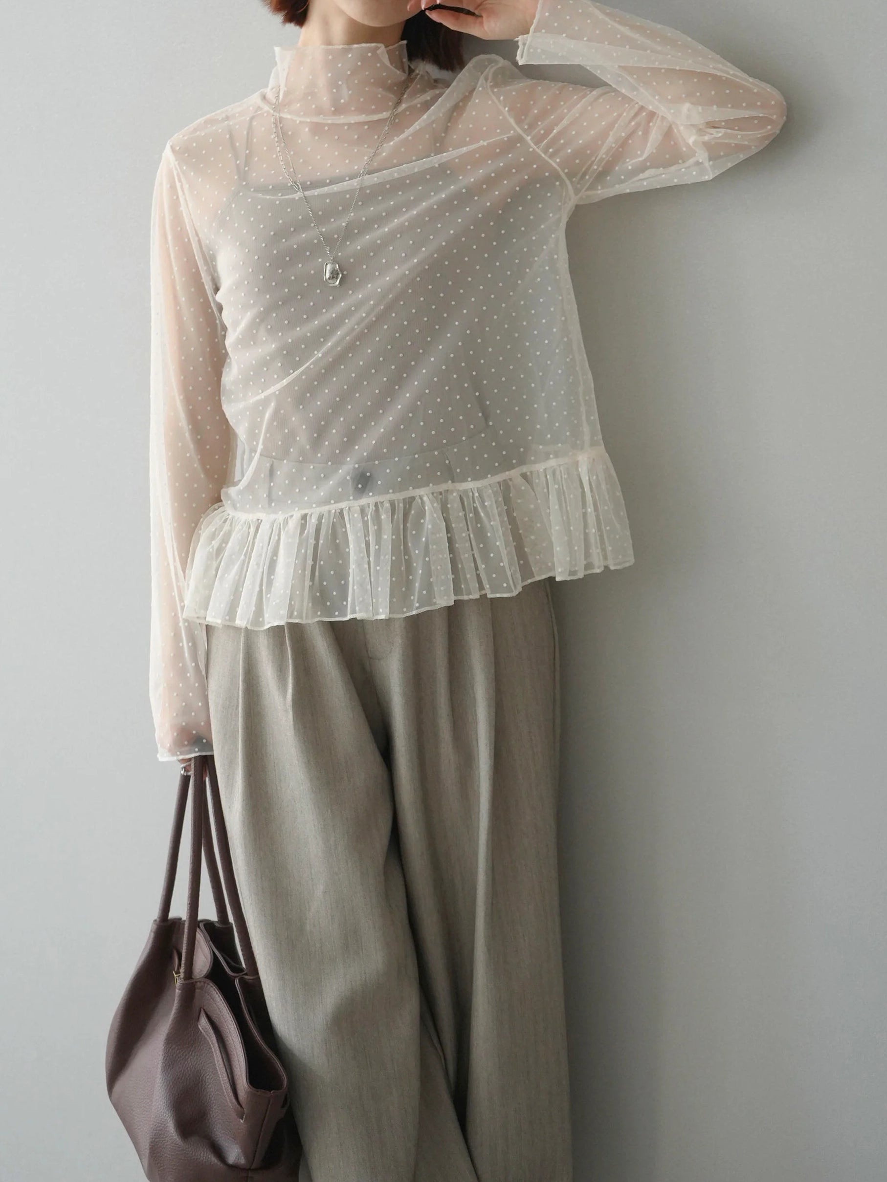 ハイネックシアードットチュールトップス　3色入 - SonderSable