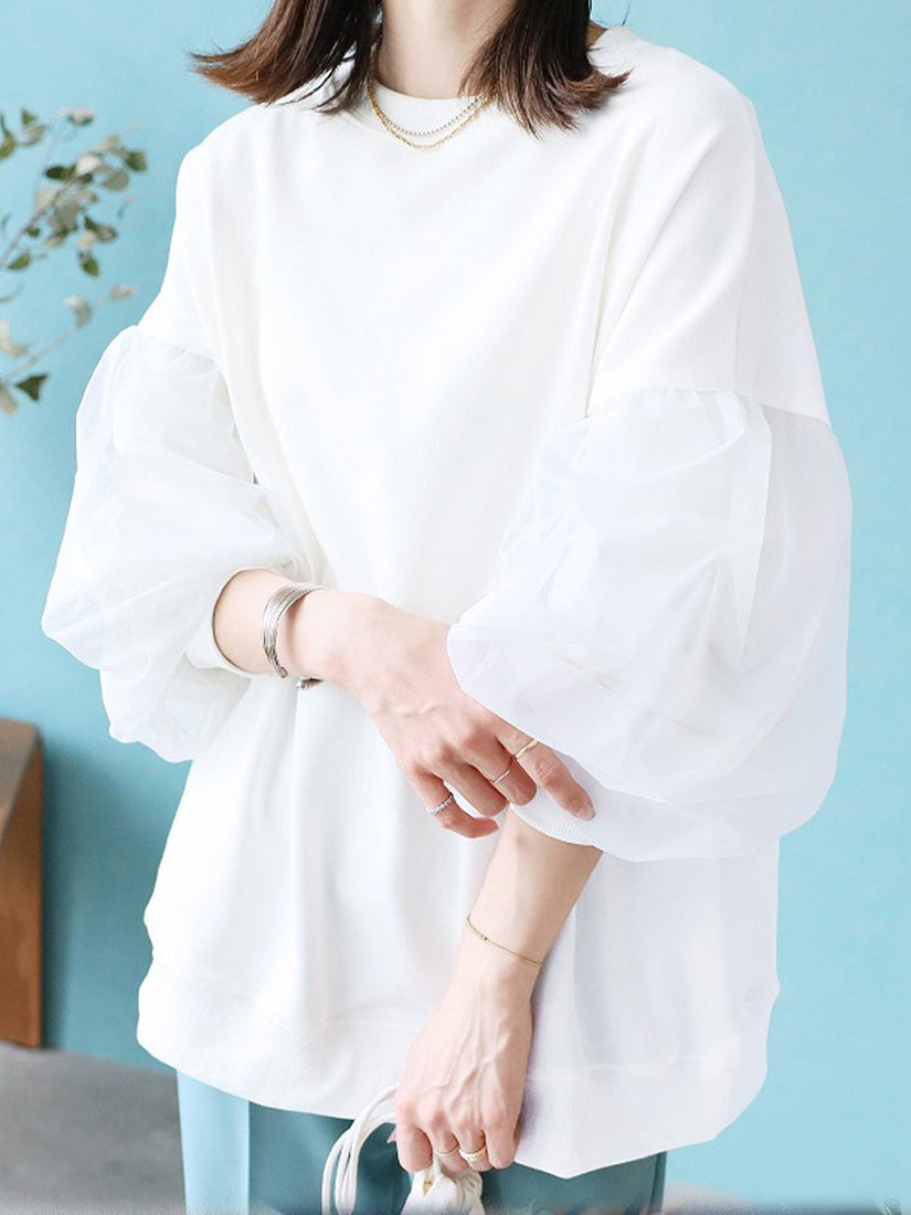 Tulle sleeve sweatshirt pullover (5 colors)