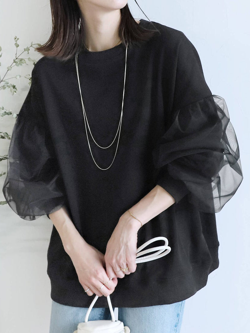 Tulle sleeve sweatshirt pullover (5 colors)
