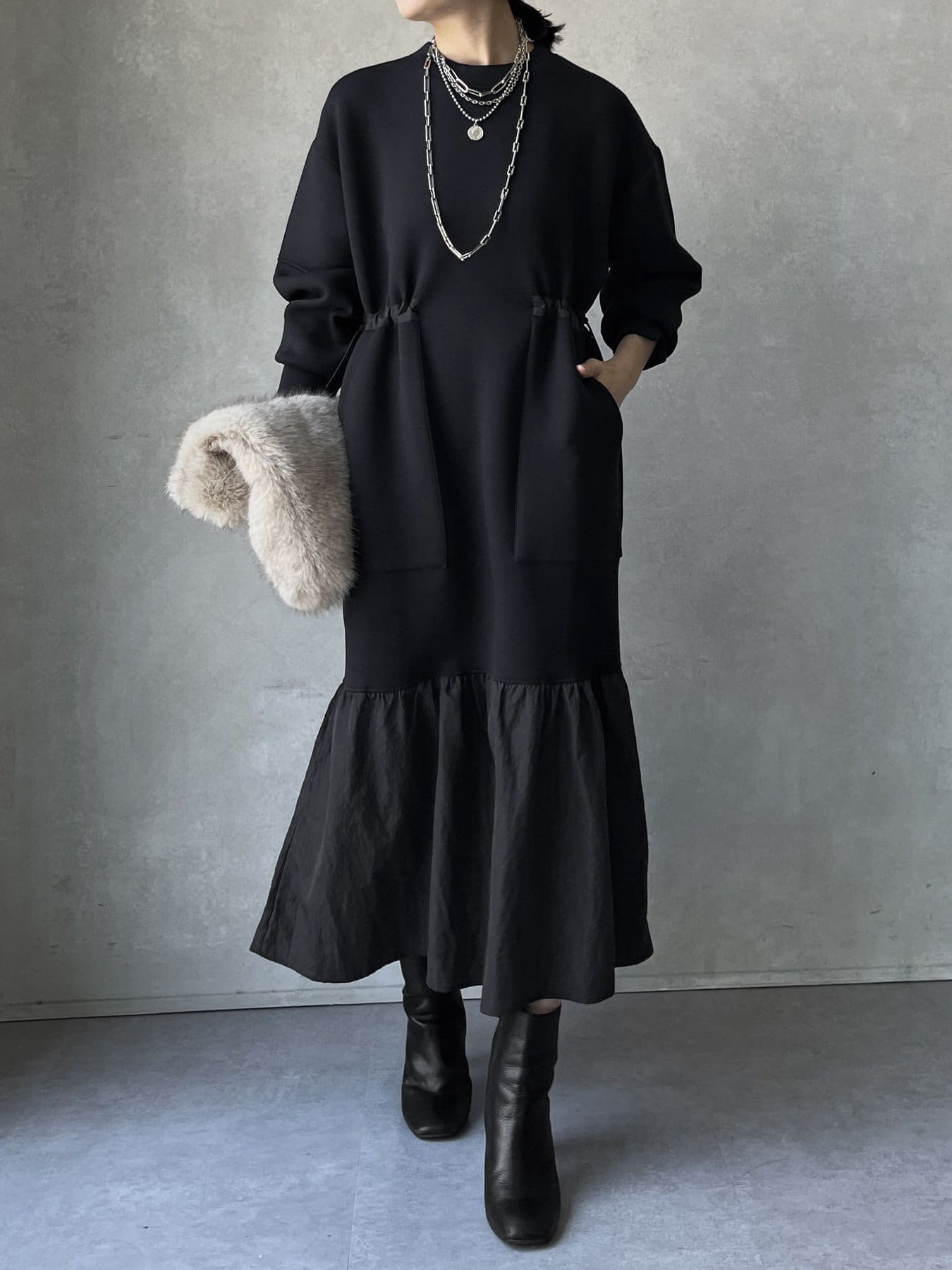 Cardboard Fabric One-Piece Dress (3 Colors)