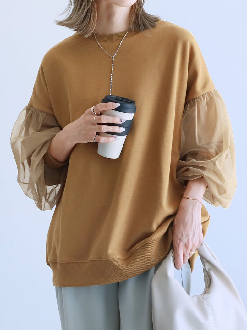Tulle sleeve sweatshirt pullover (5 colors)