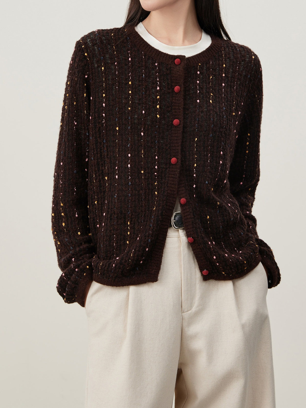 カラーミックスクルーネックカーディガン　4色入