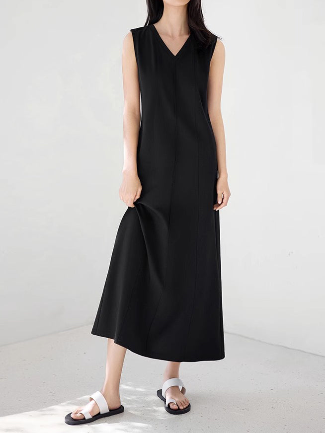V-neck sleeveless long dress in 2 colors