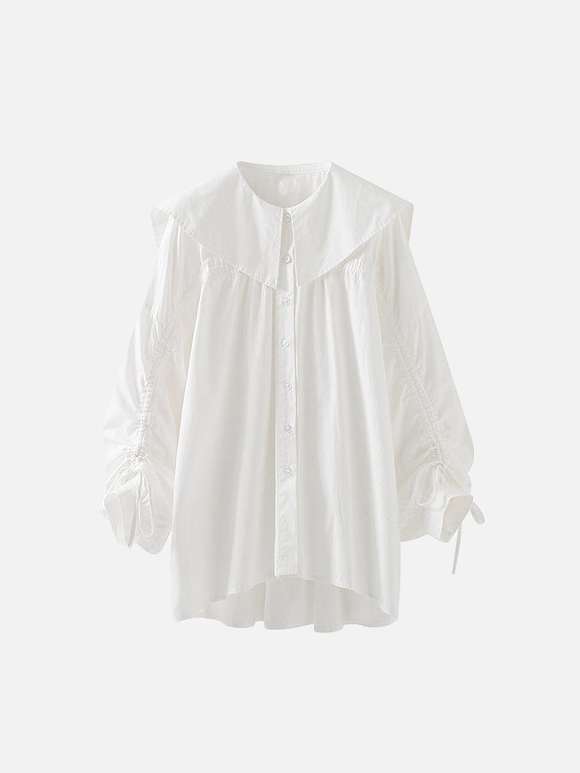 Big collar shirred sleeve blouse in 3 colors