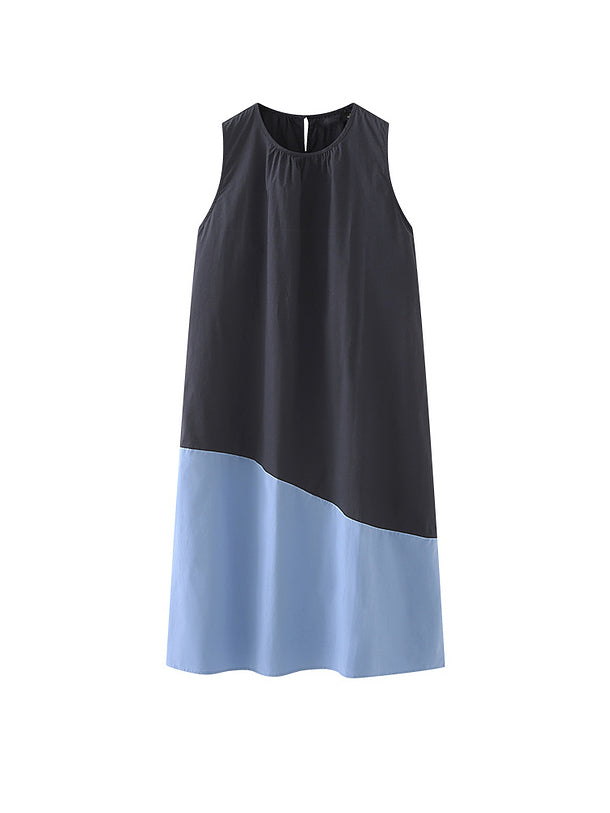 Bicolor gathered sleeveless dress, 2 colors