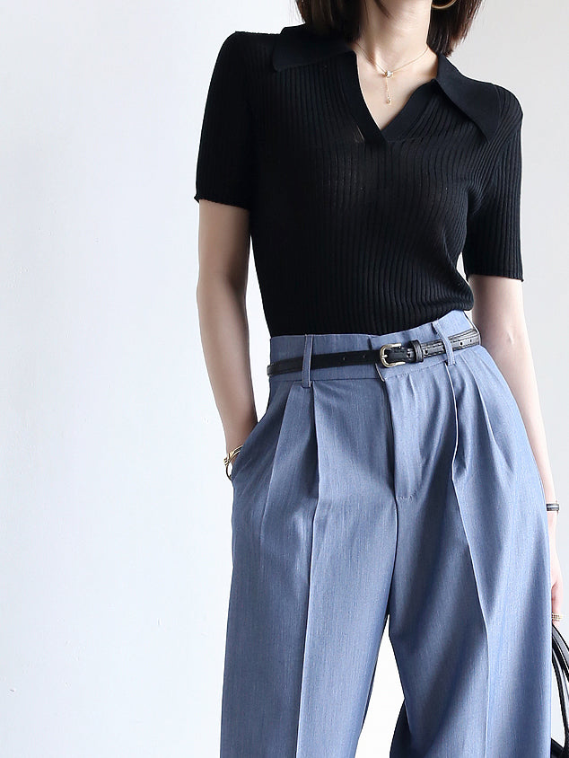 Skipper collar rib knit 3 colors