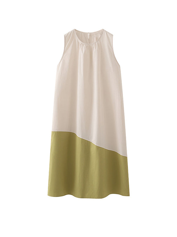 Bicolor gathered sleeveless dress, 2 colors