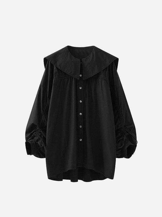 Big collar shirred sleeve blouse in 3 colors