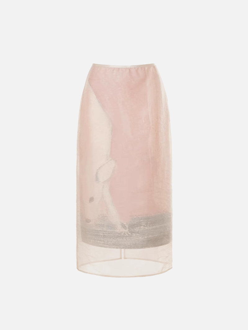 Animal Organdy Layered Narrow Skirt