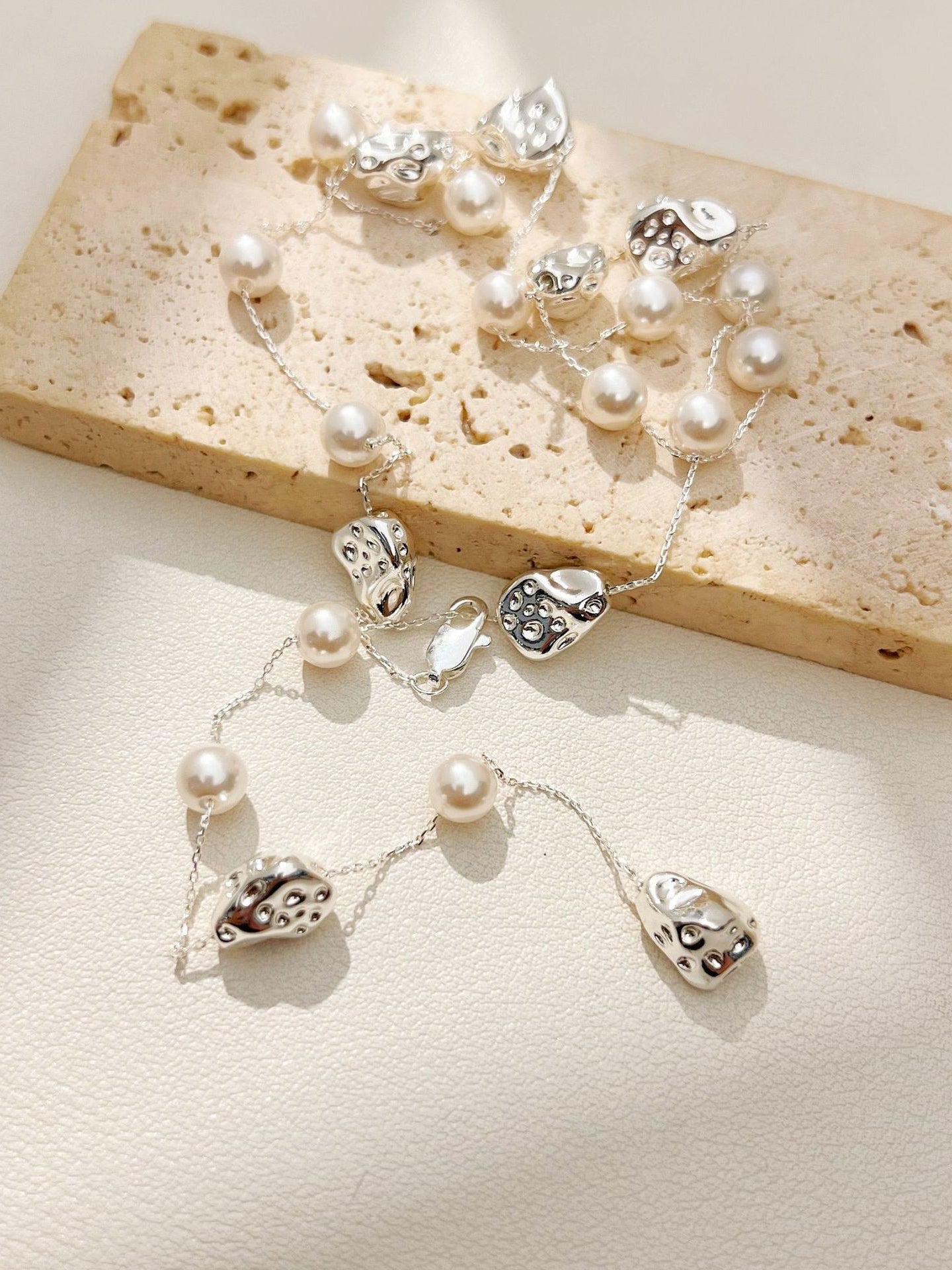 Baroque Stone Pearl Chain Necklace (3 colors)