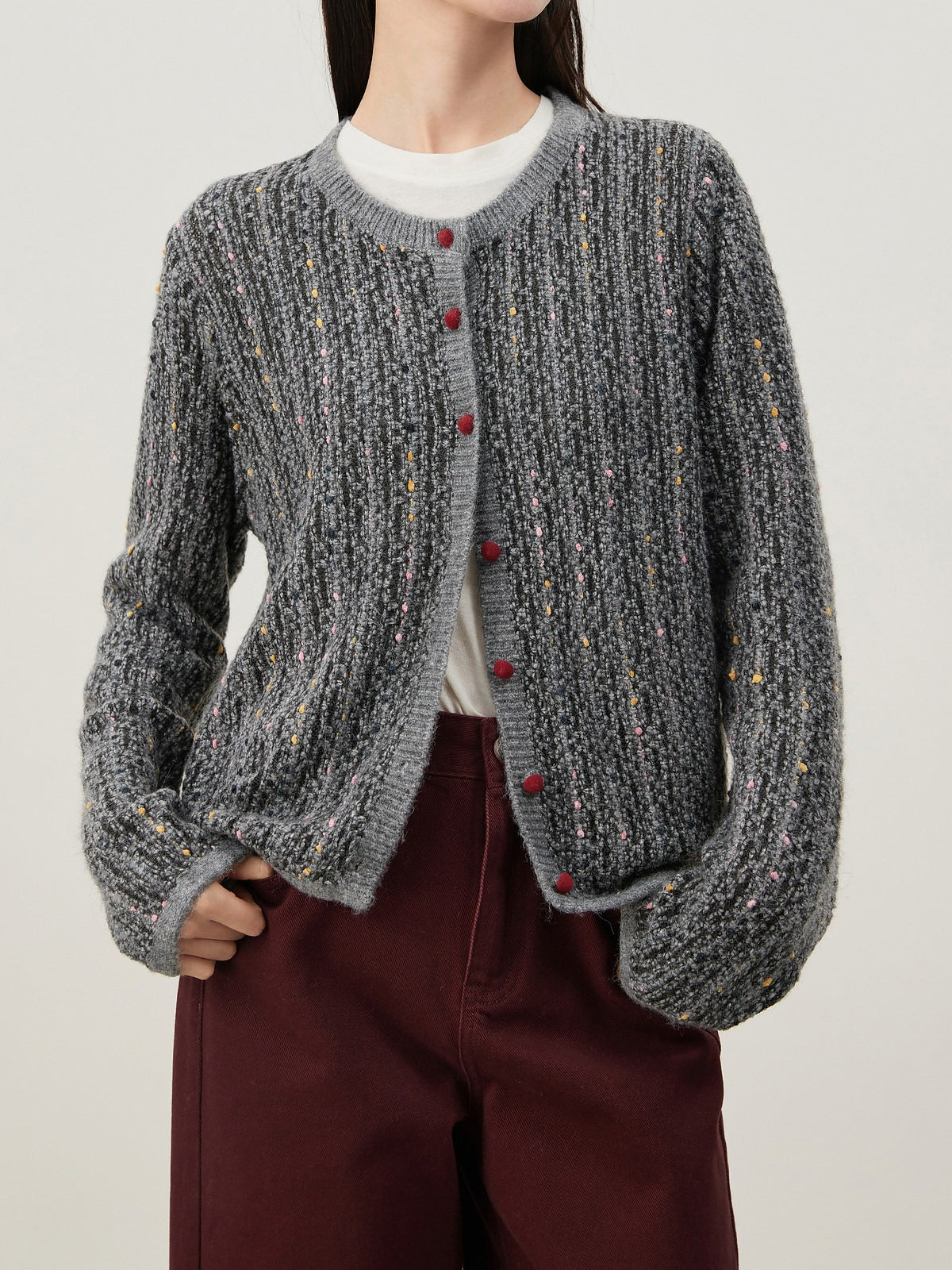 カラーミックスクルーネックカーディガン　4色入