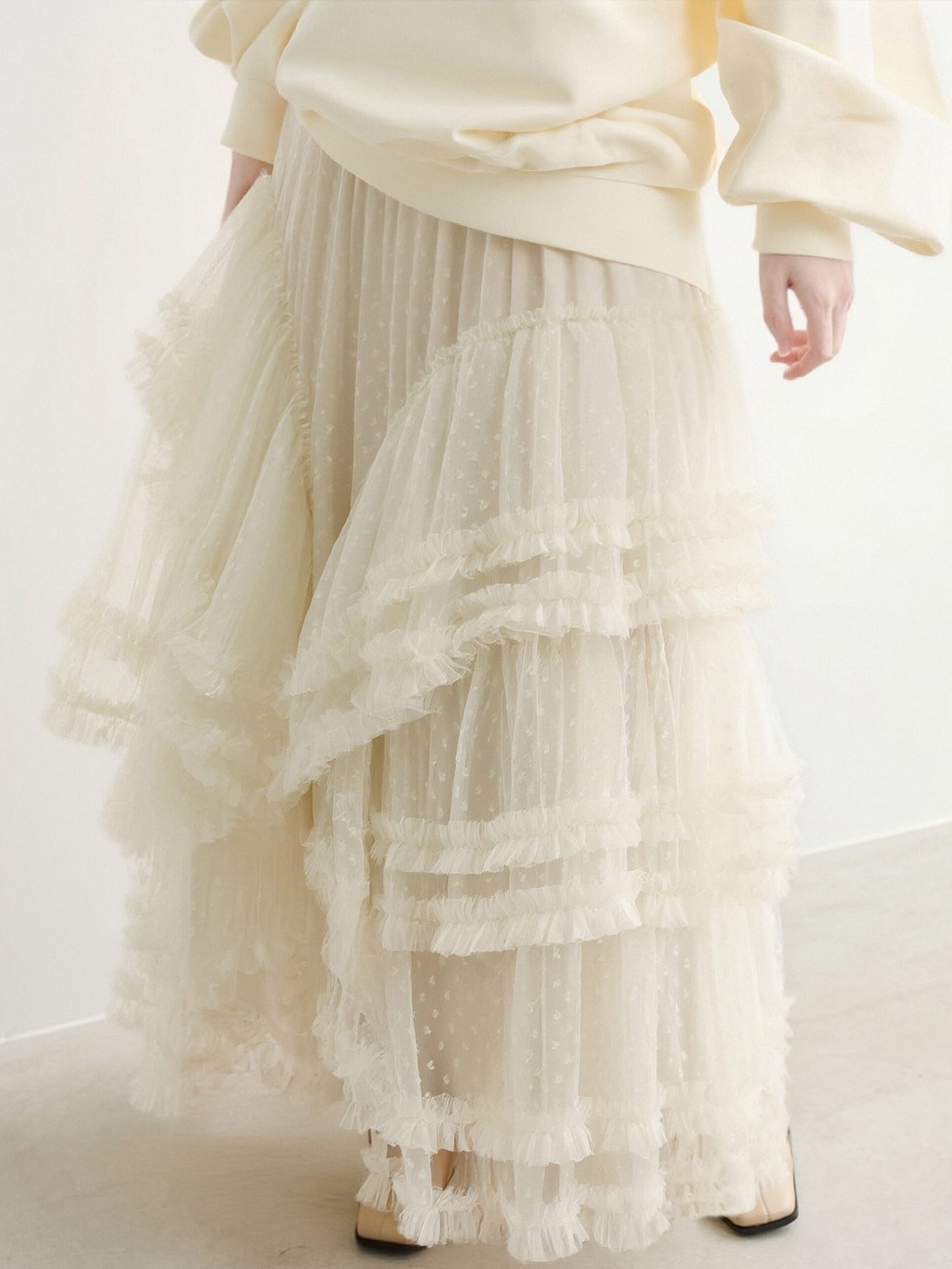 Heart Dot Tulle Tiered Flare Skirt (5 colors)