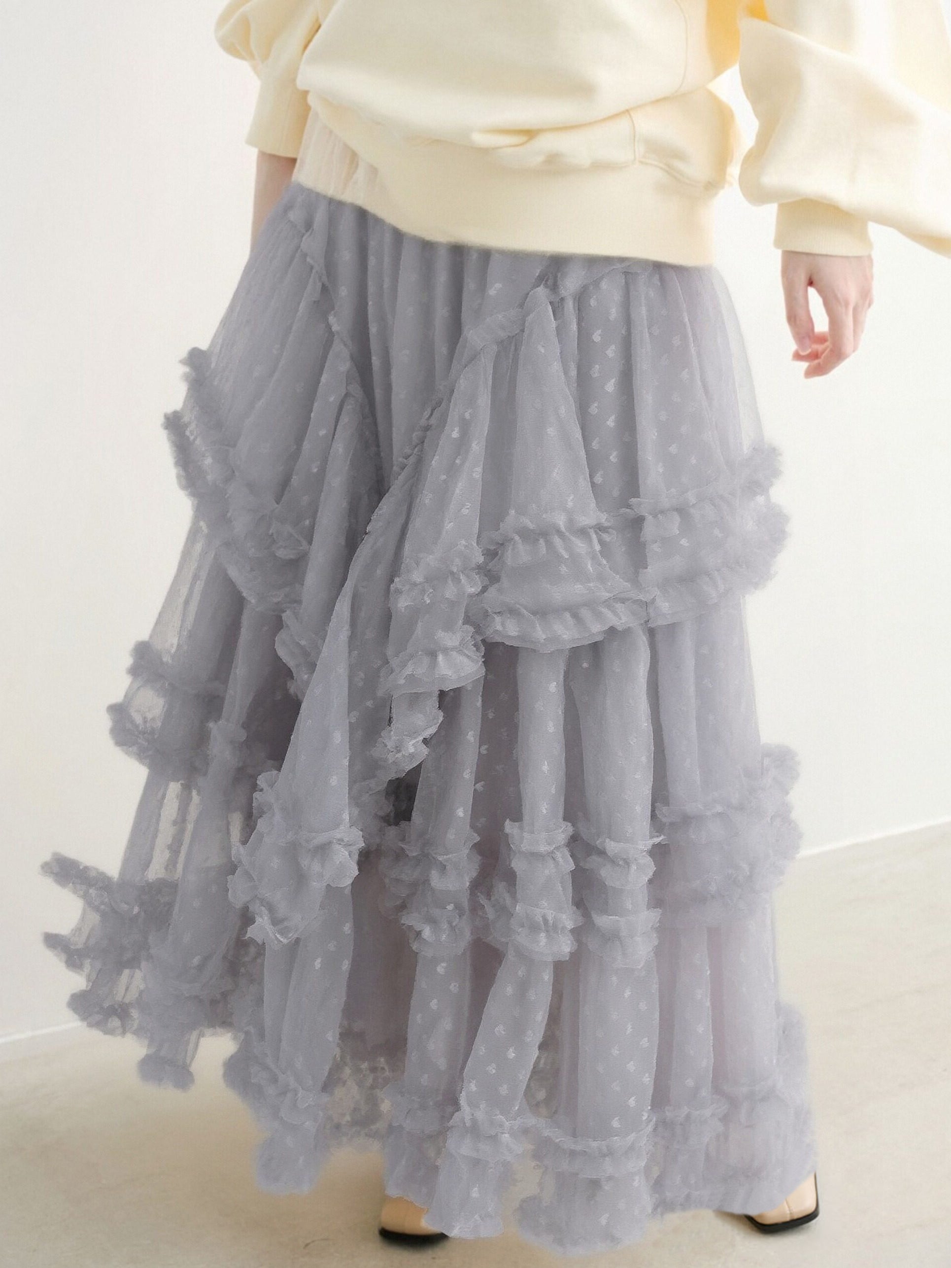 Heart Dot Tulle Tiered Flare Skirt (5 colors)