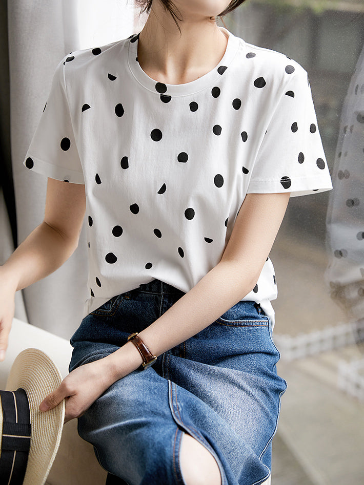 Crew neck dot T-shirt