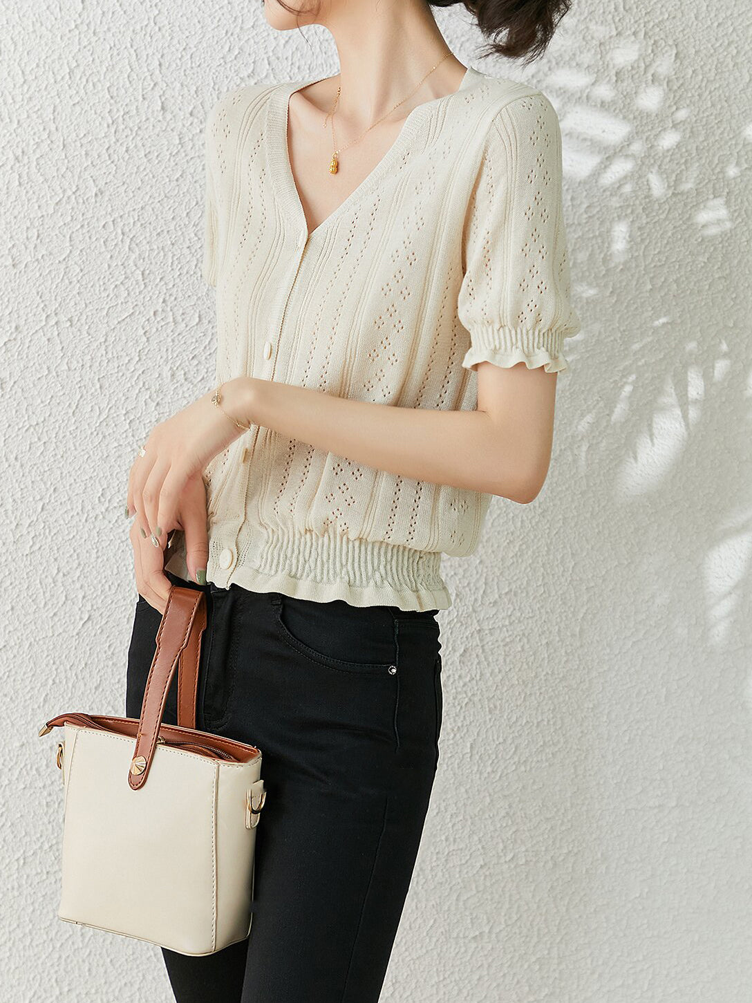 V-neck sheer knit cardigan in 2 colors