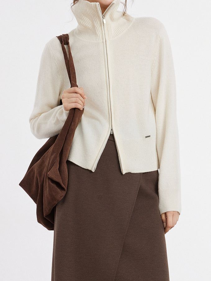 High-neck zip-up knit in 2 colors