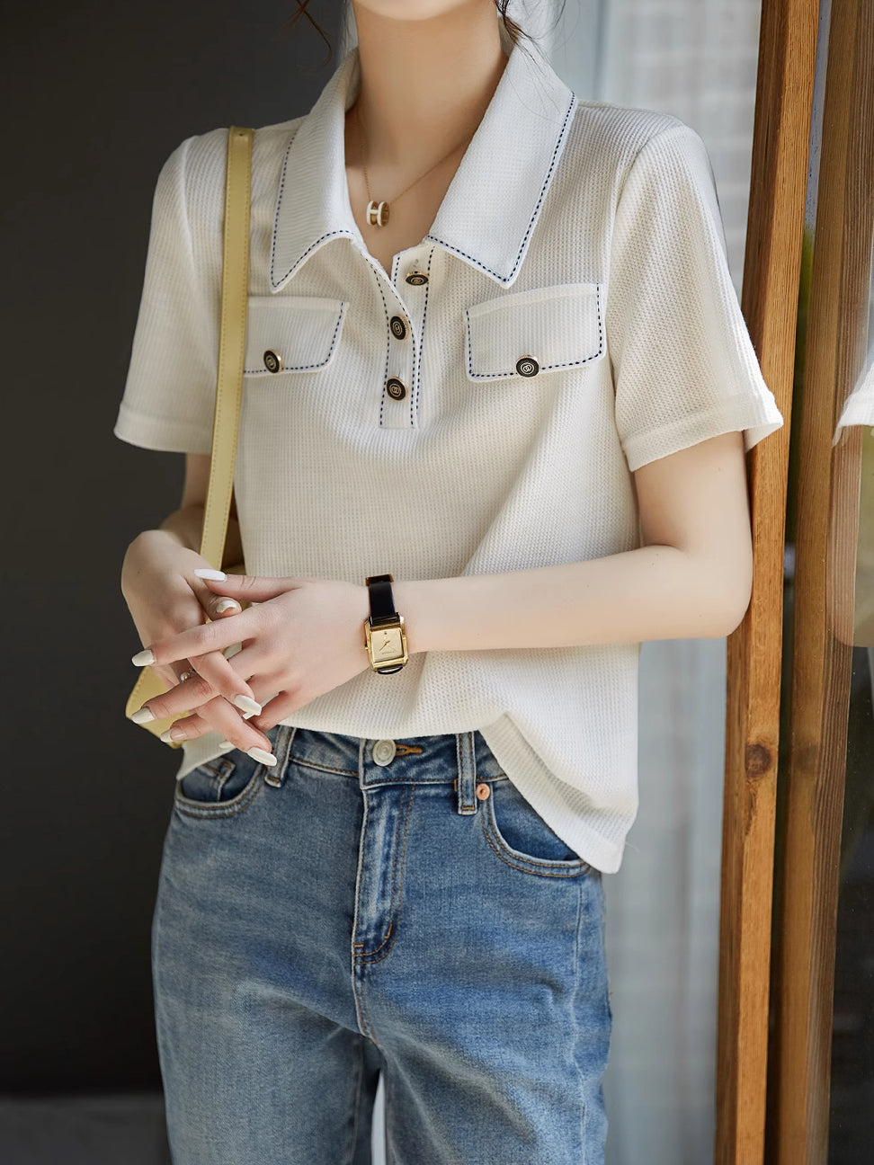 ステッチデザインポロTシャツ　2色入