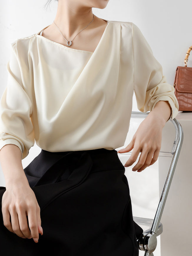 Draped neck satin blouse in 3 colors