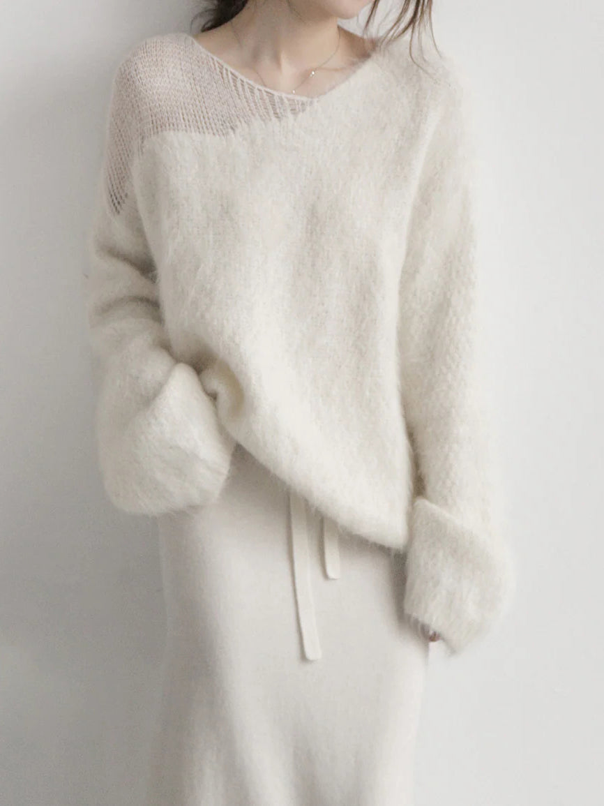 Asymmetric sheer knitwear in 3 colors