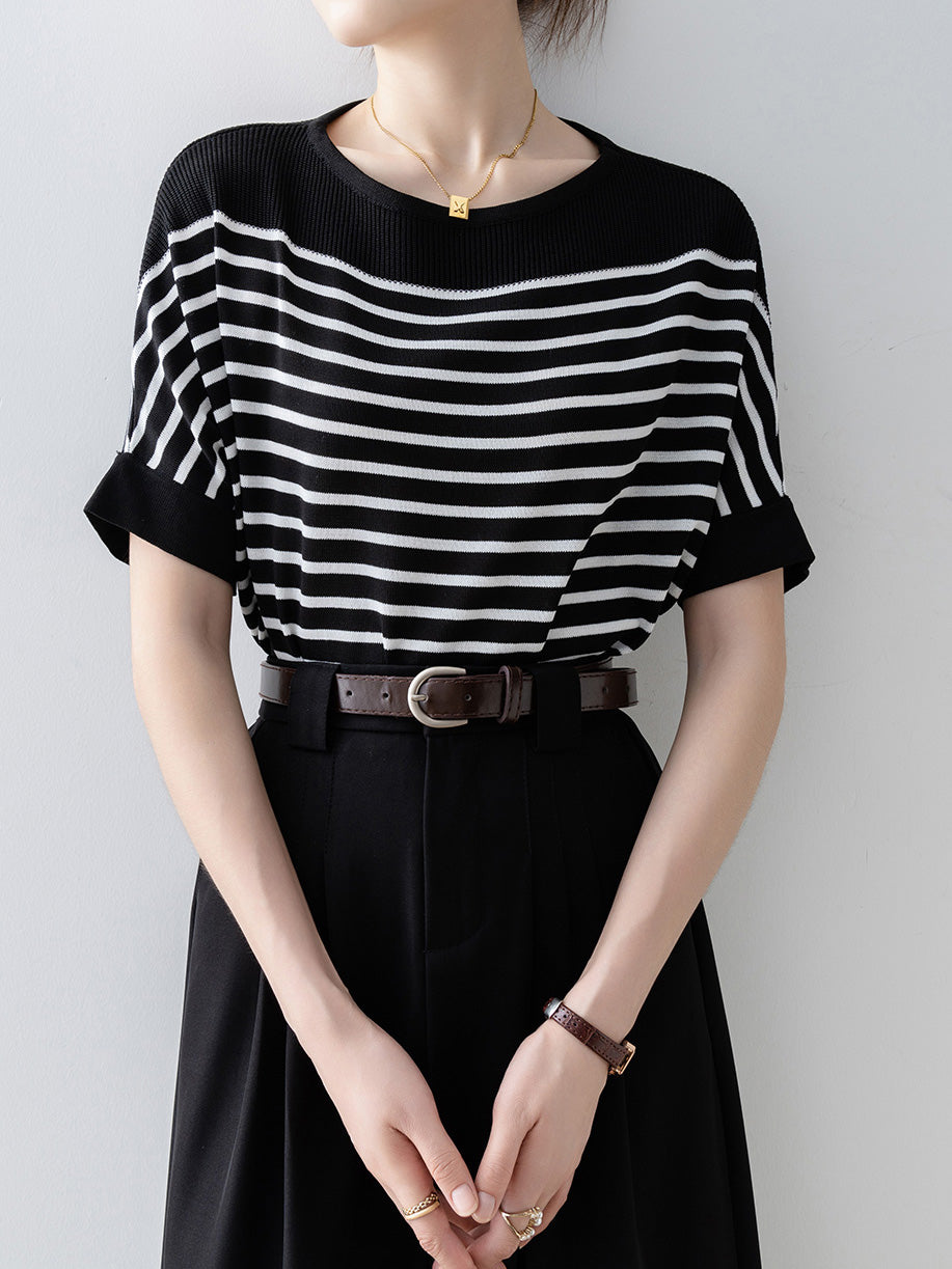 Panel border roll-up dolman knit in 3 colors