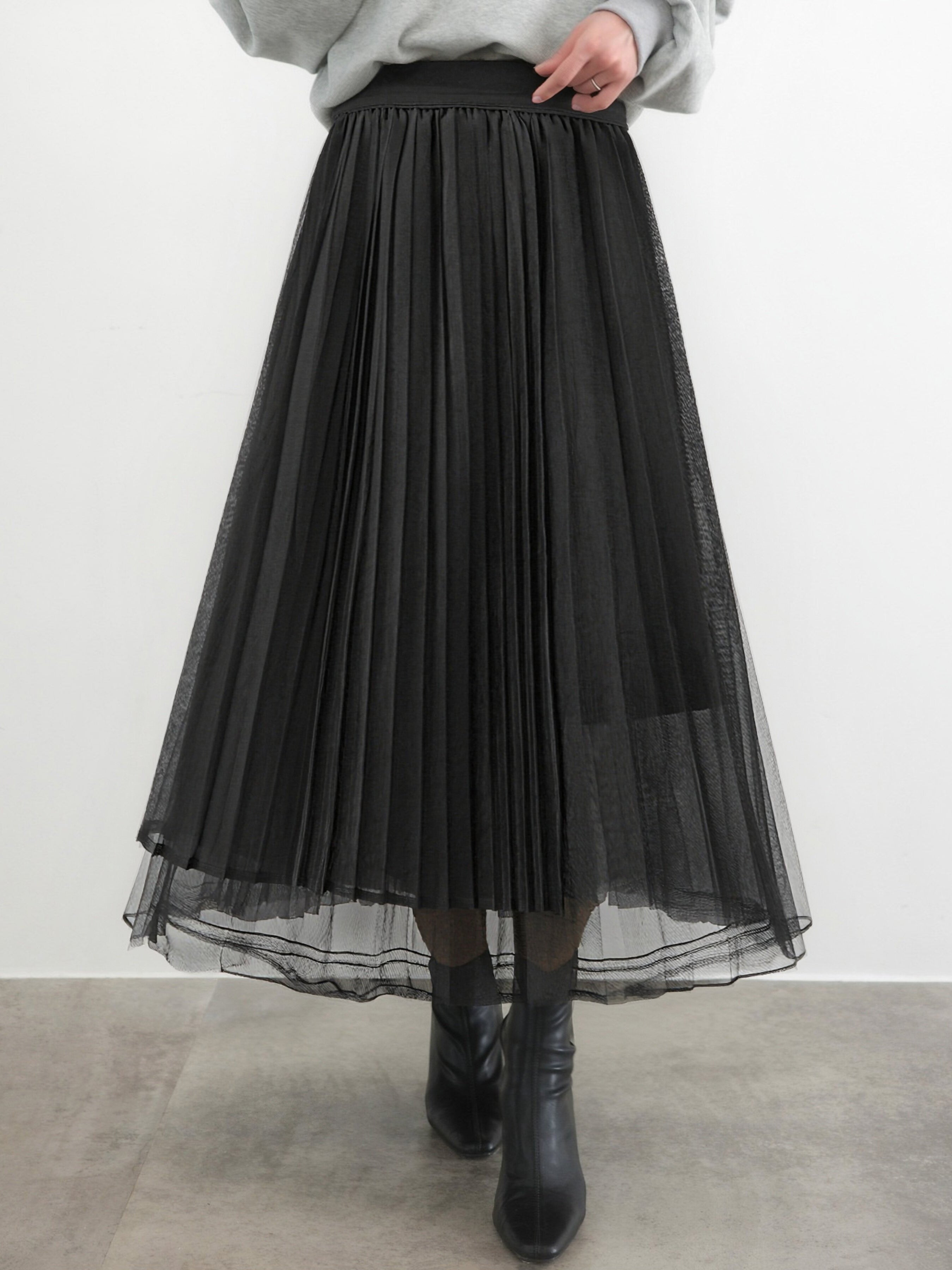 アシメデザインプリーツチュールスカート　2色入 - SonderSable