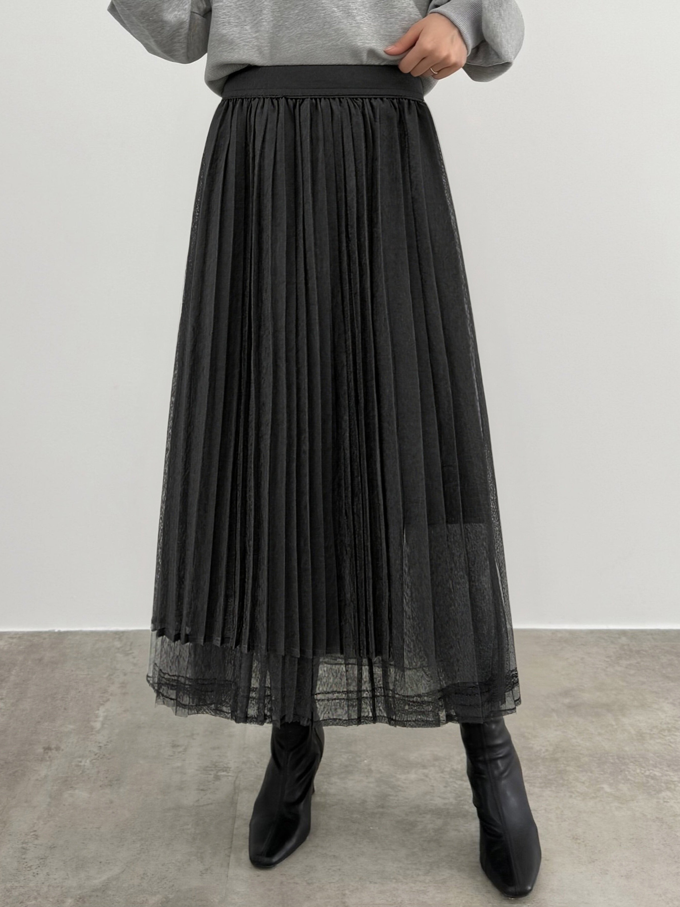 アシメデザインプリーツチュールスカート　2色入 - SonderSable