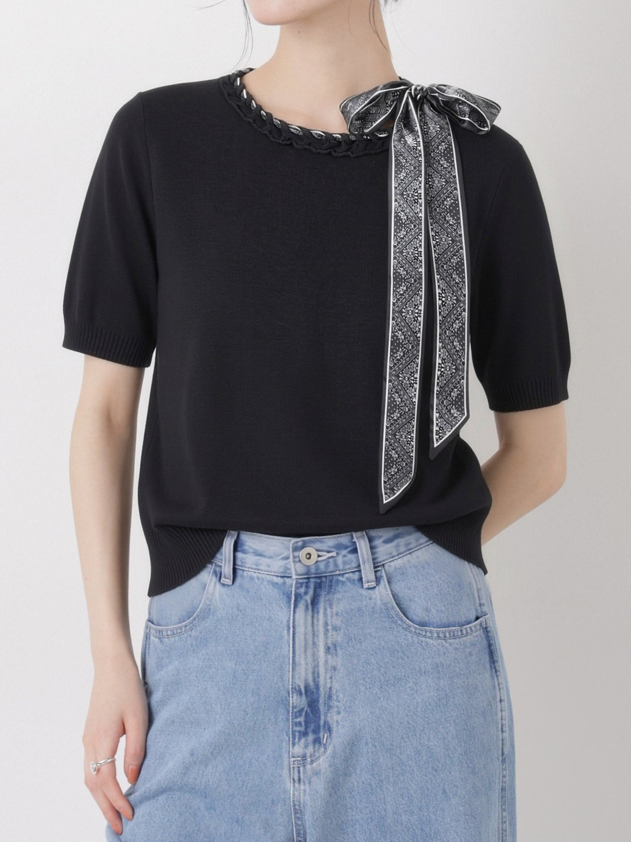 スカーフデザイン半袖ニット　3色入 - SonderSable