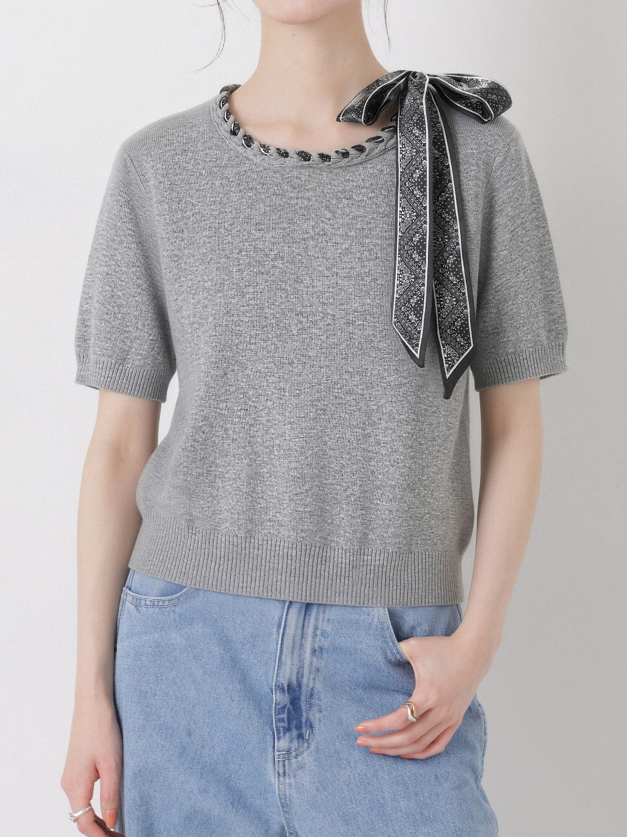スカーフデザイン半袖ニット　3色入 - SonderSable