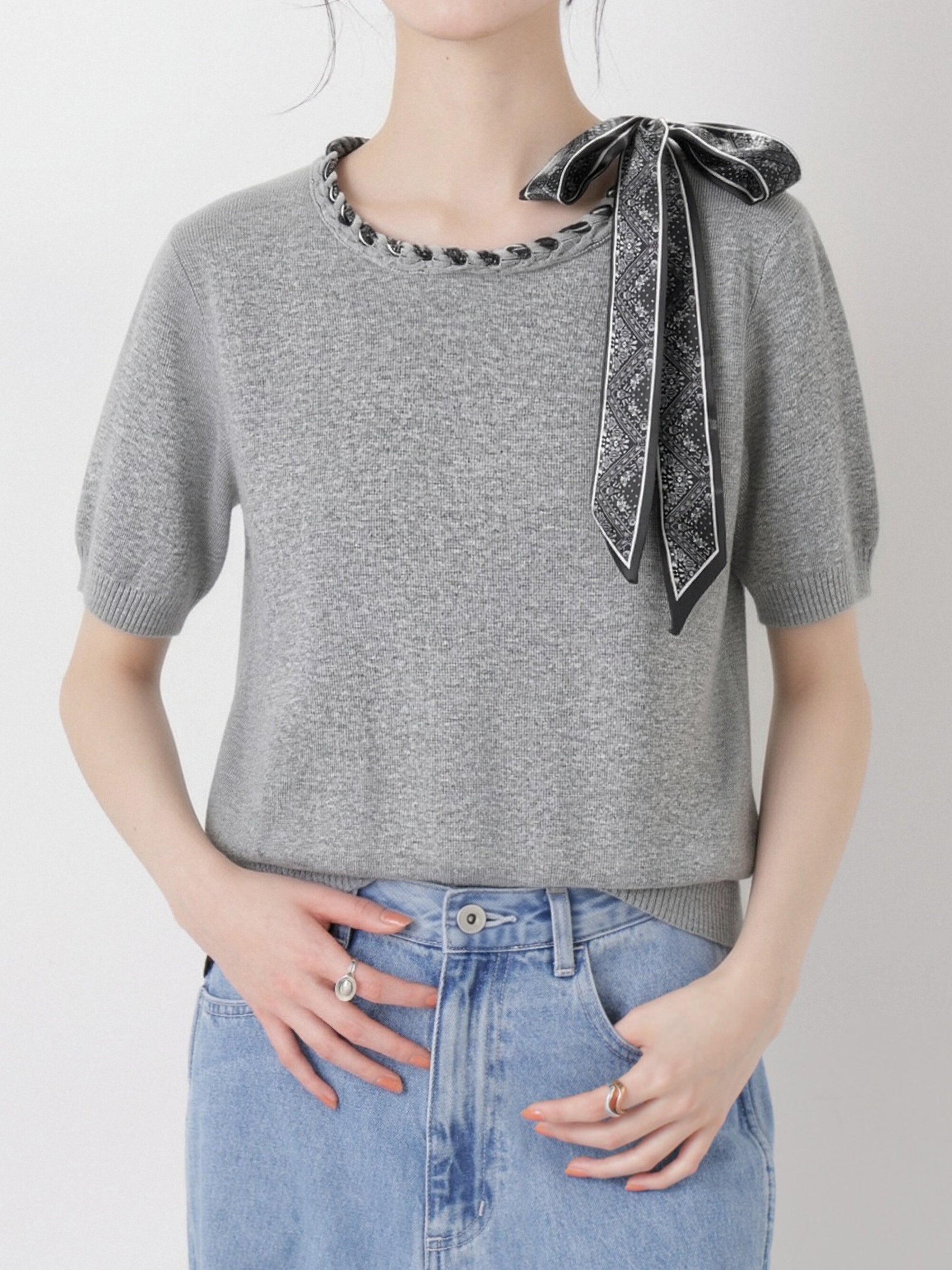 スカーフデザイン半袖ニット　3色入 - SonderSable