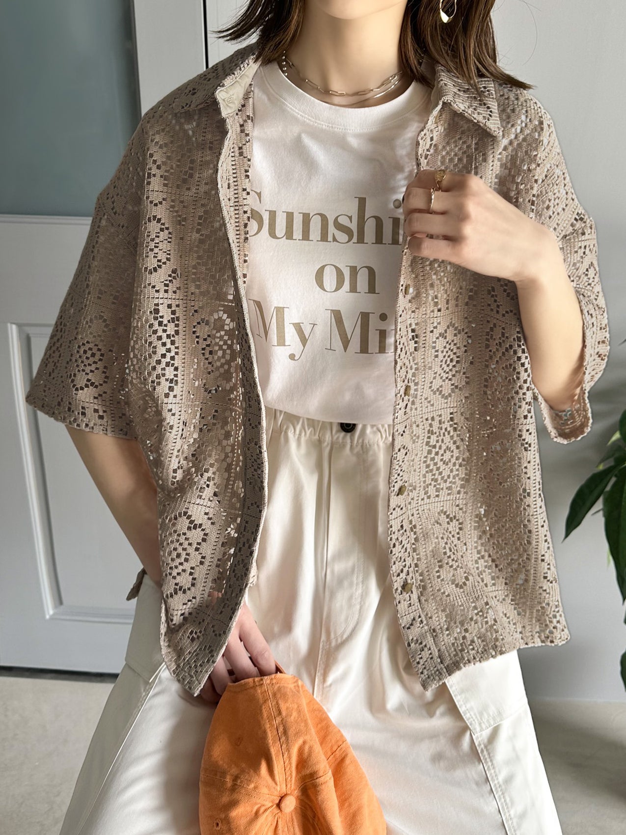 Sheer crochet short sleeve shirt in 3 colors