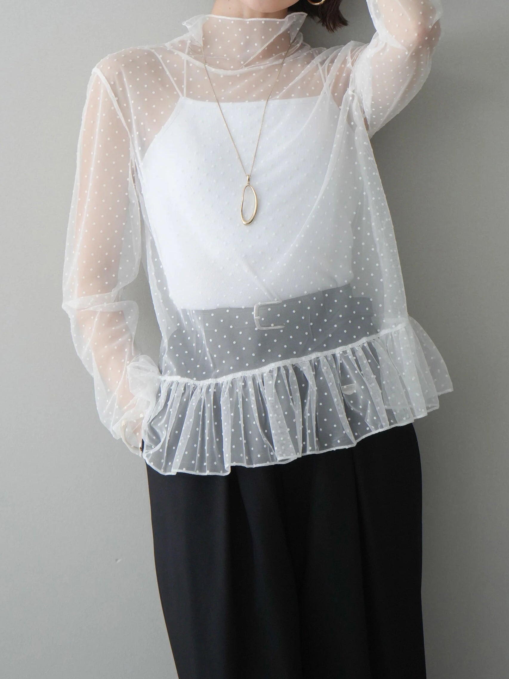 ハイネックシアードットチュールトップス　3色入 - SonderSable