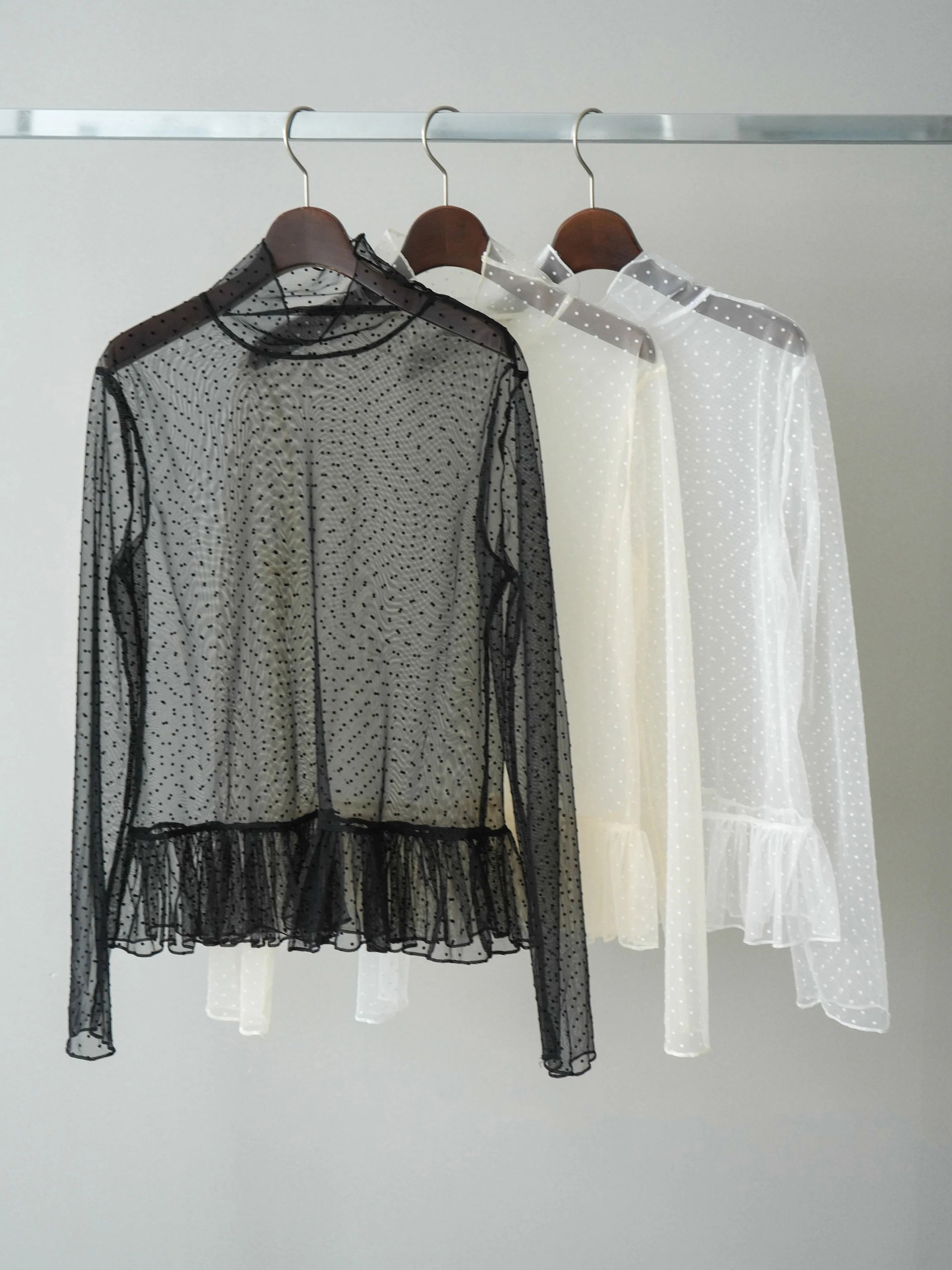 ハイネックシアードットチュールトップス　3色入 - SonderSable