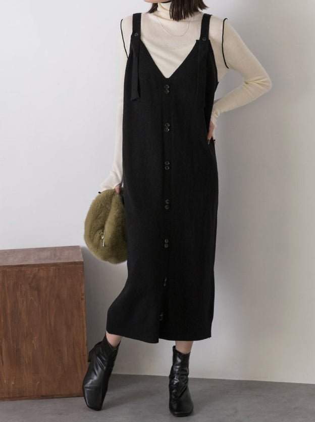 Button design knit dress (4 colors)