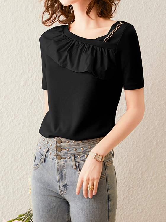 Chain Asymmetric Frill T-shirt 2 colors