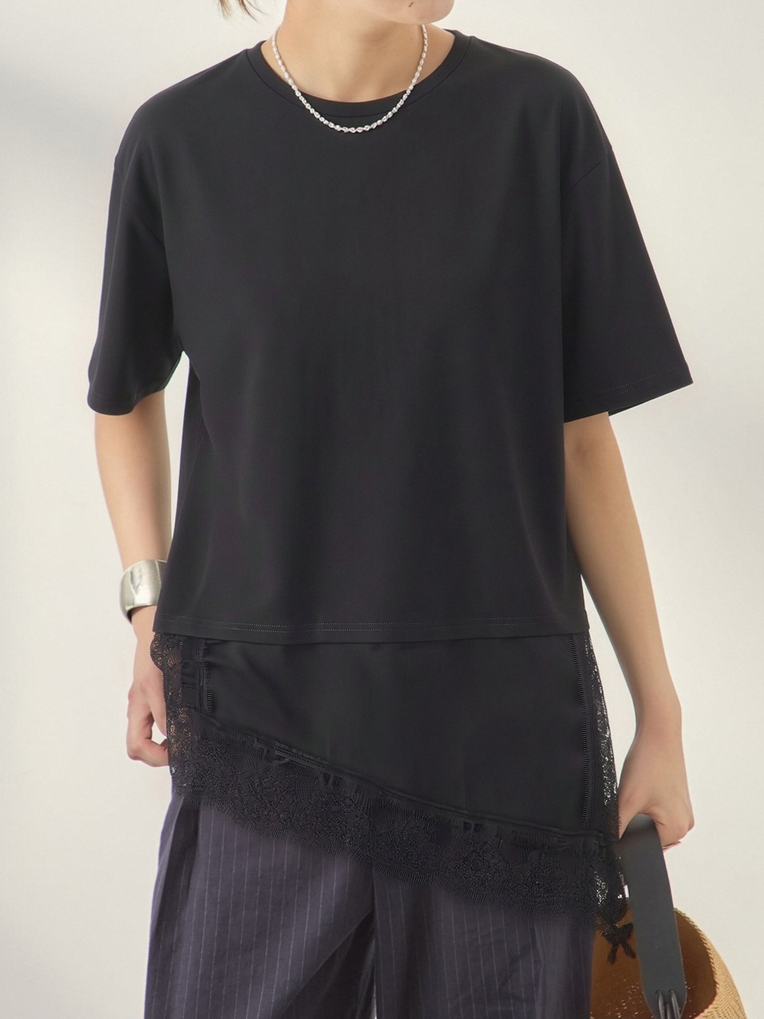 レースイレギュラーヘムTシャツ