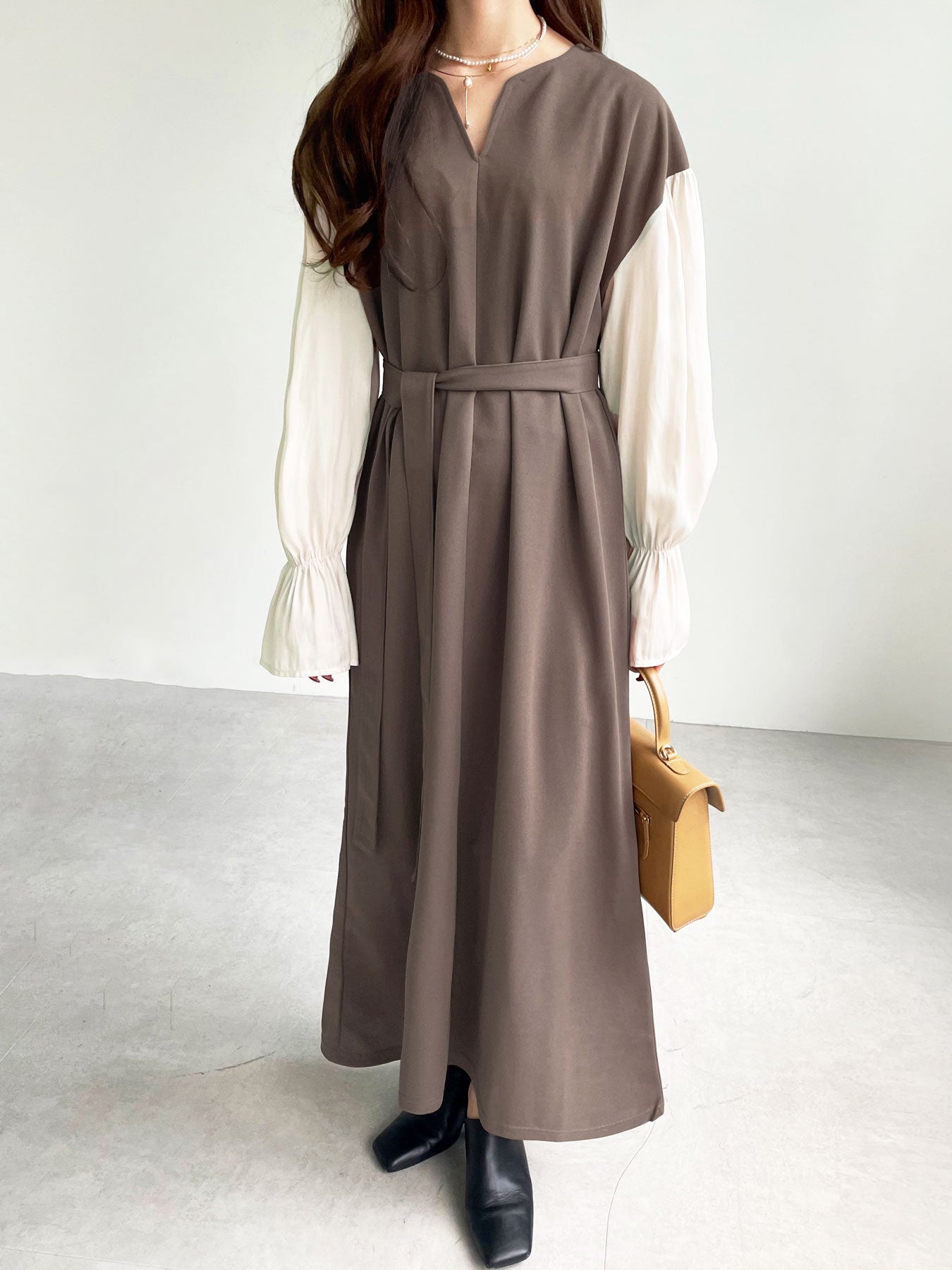 Blouse layered style docking dress (3 colors)