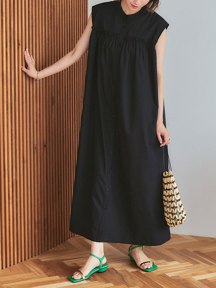 Sleeveless frilled dress in 3 colors