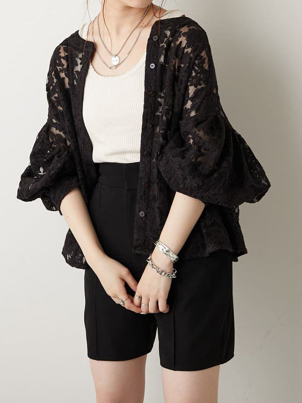 Flower jacquard lace blouse in 3 colors
