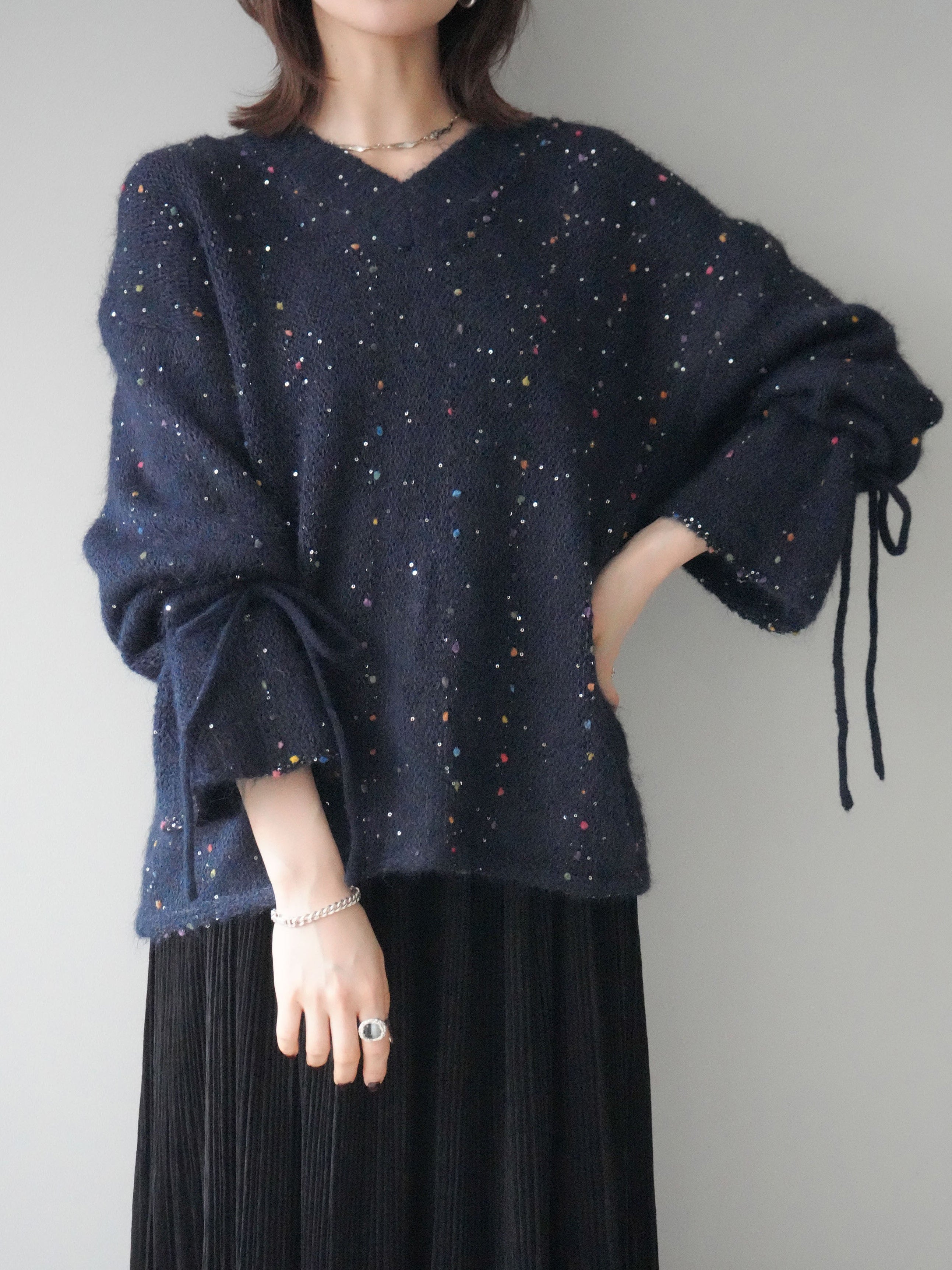 キャンディースリーブカラーネップドットニット　4色入