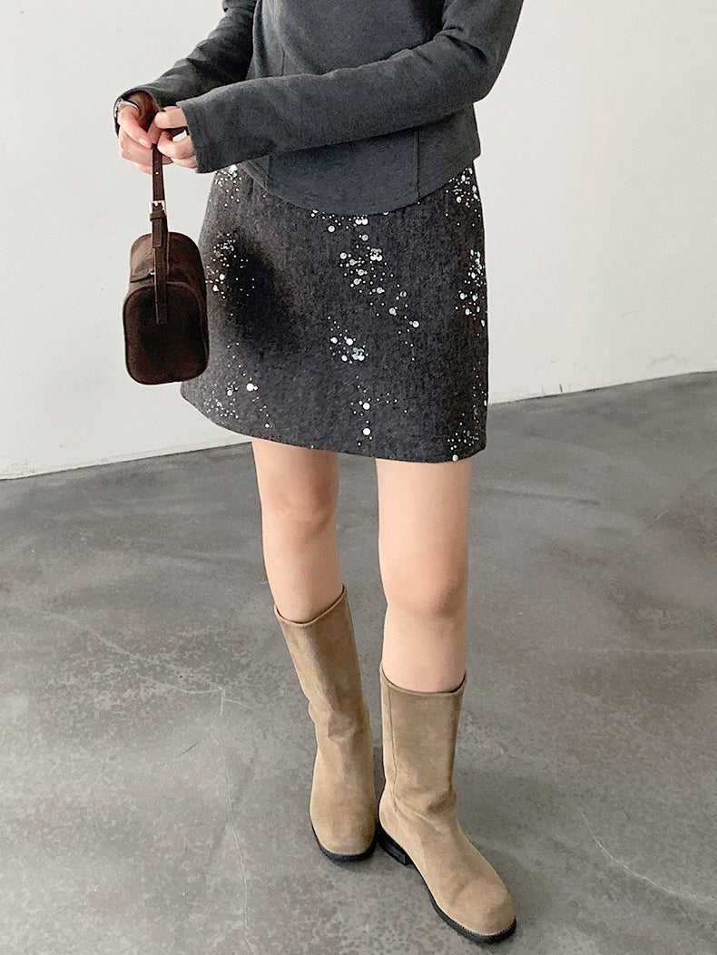 Sequined wool mini skirt (2 colors)