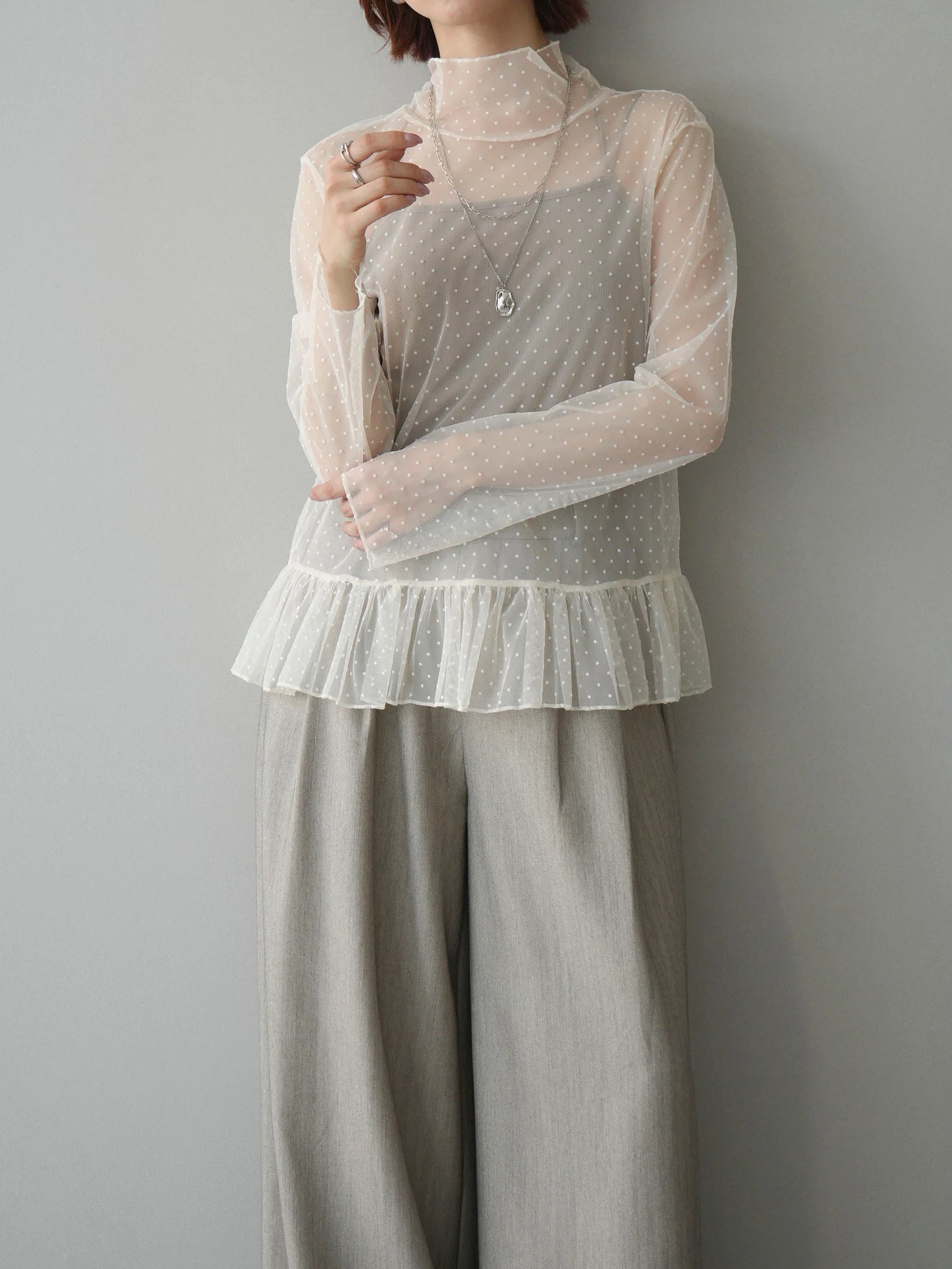 ハイネックシアードットチュールトップス　3色入 - SonderSable
